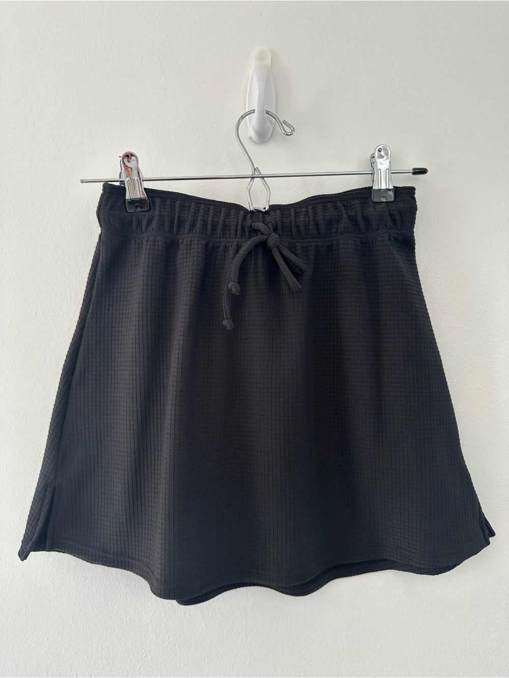 Onia Black Waffle Drawstring Mini Skirt
